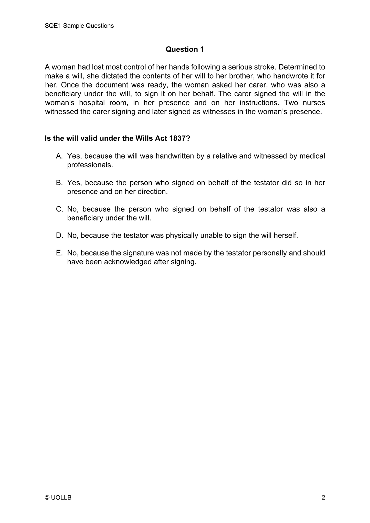 SQE1 Sample Questions