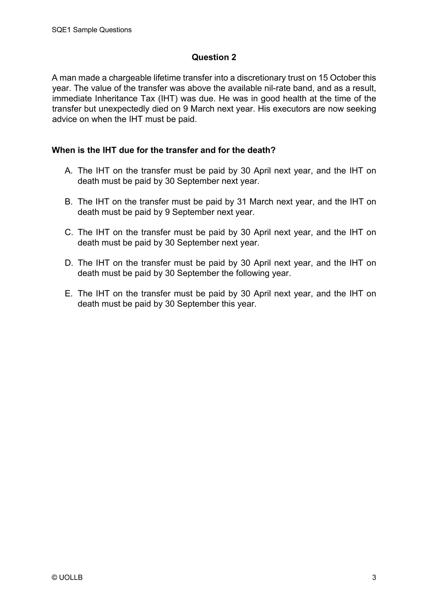 SQE1 Sample Questions