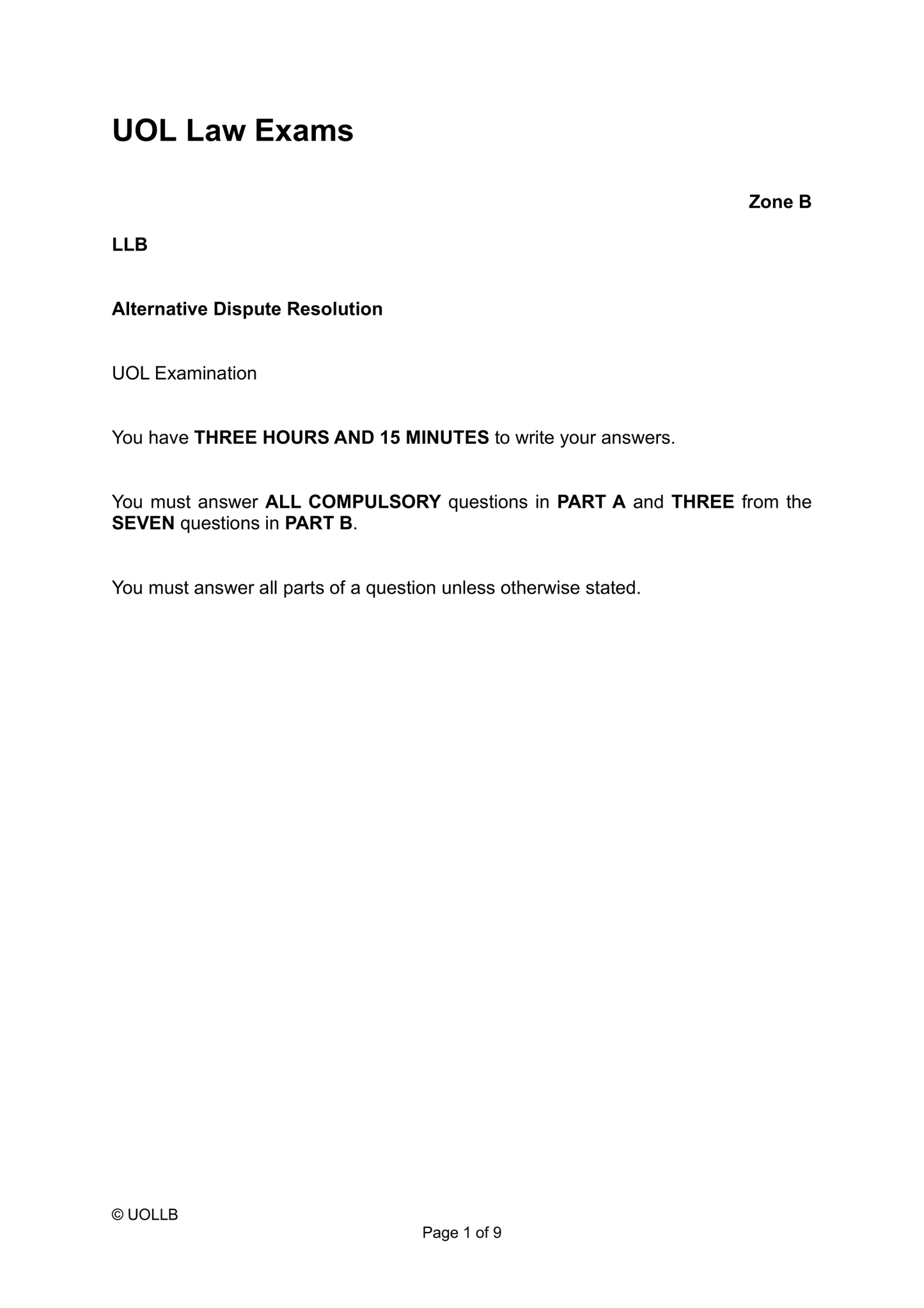 UOL Law Exam Papers