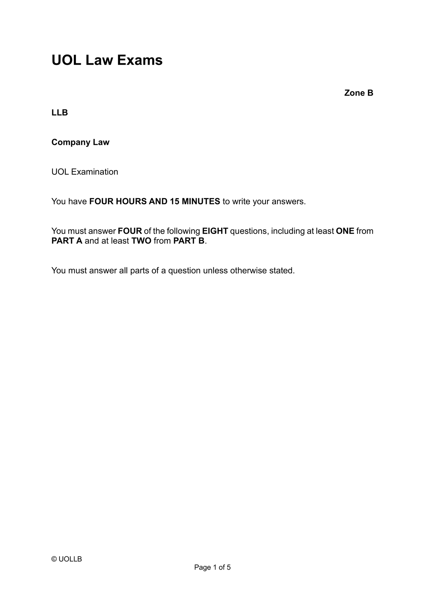 UOL Law Exam Papers