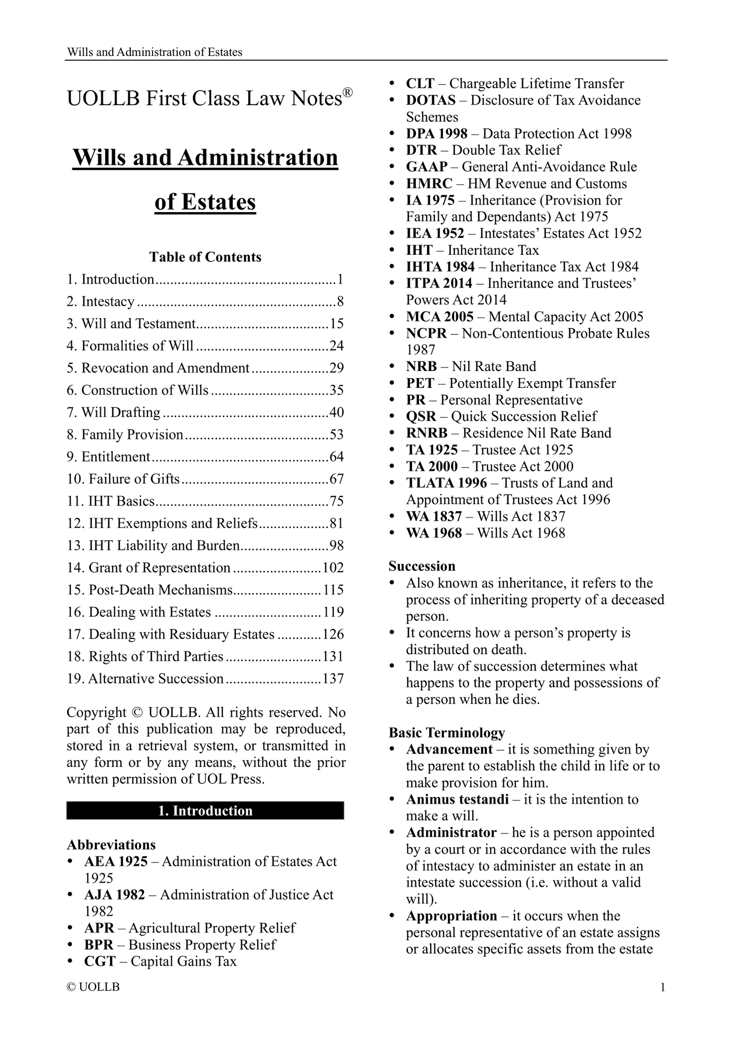 Wills and Administration of Estates