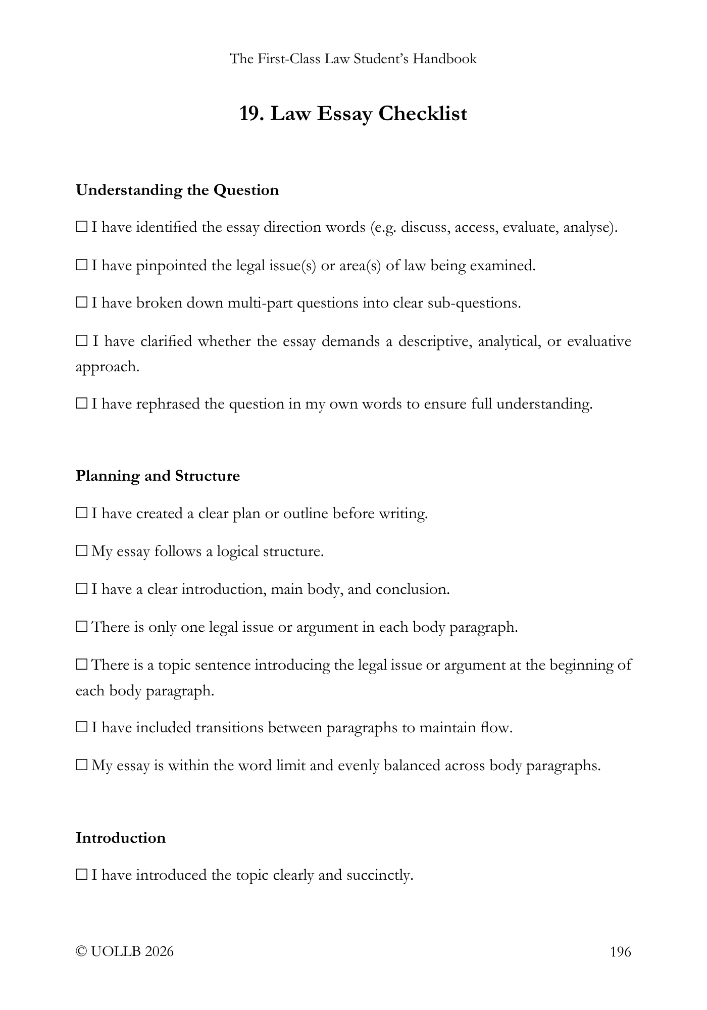 First Class Law Student's Handbook