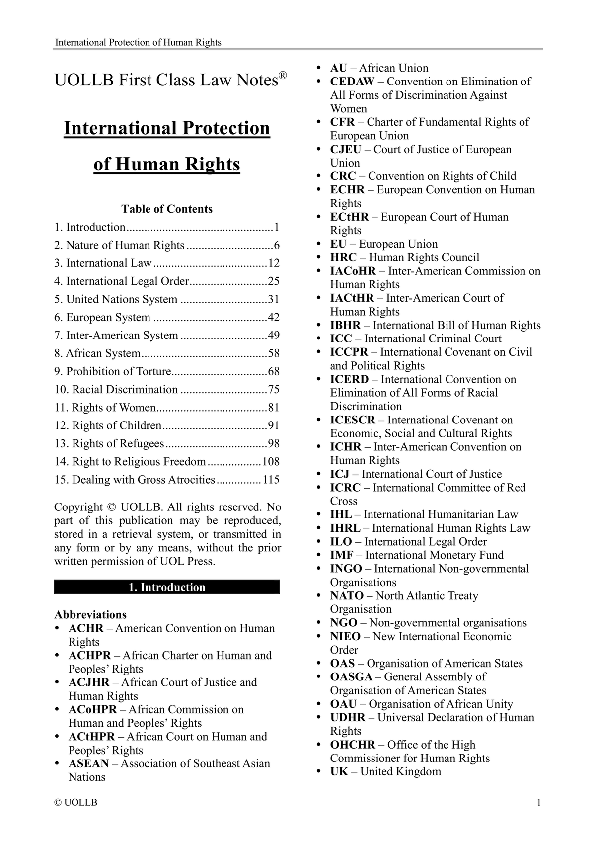 International Protection of Human Rights – UOLLB