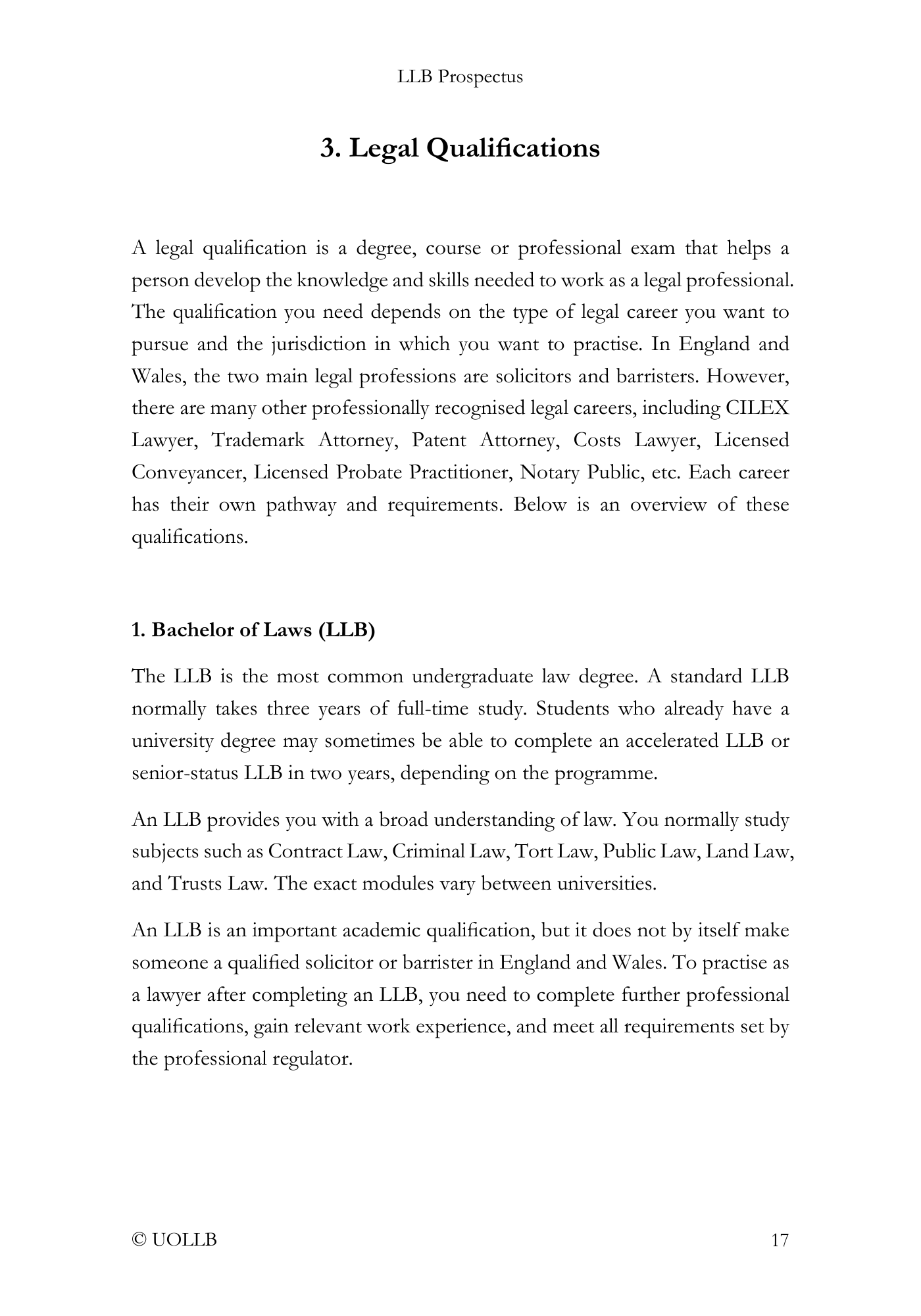 LLB Prospectus (Free Download)