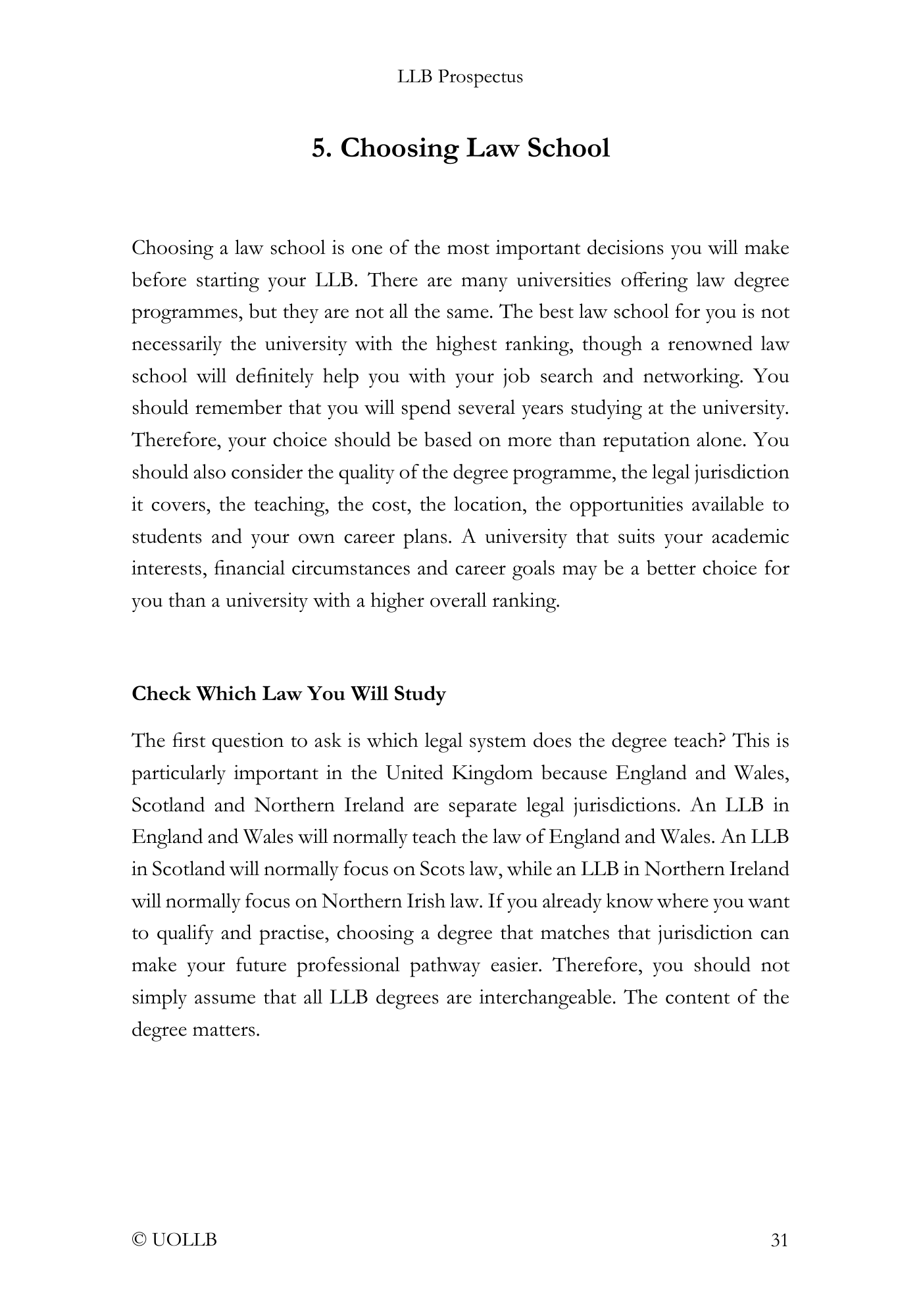 LLB Prospectus (Free Download)