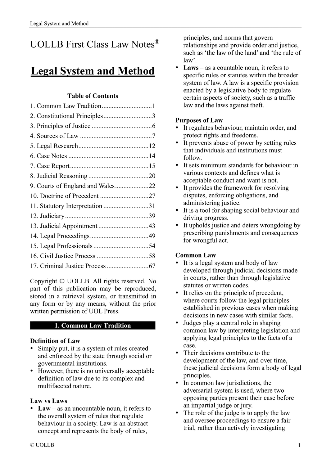 Law Notes – UOLLB First Class Law Notes®