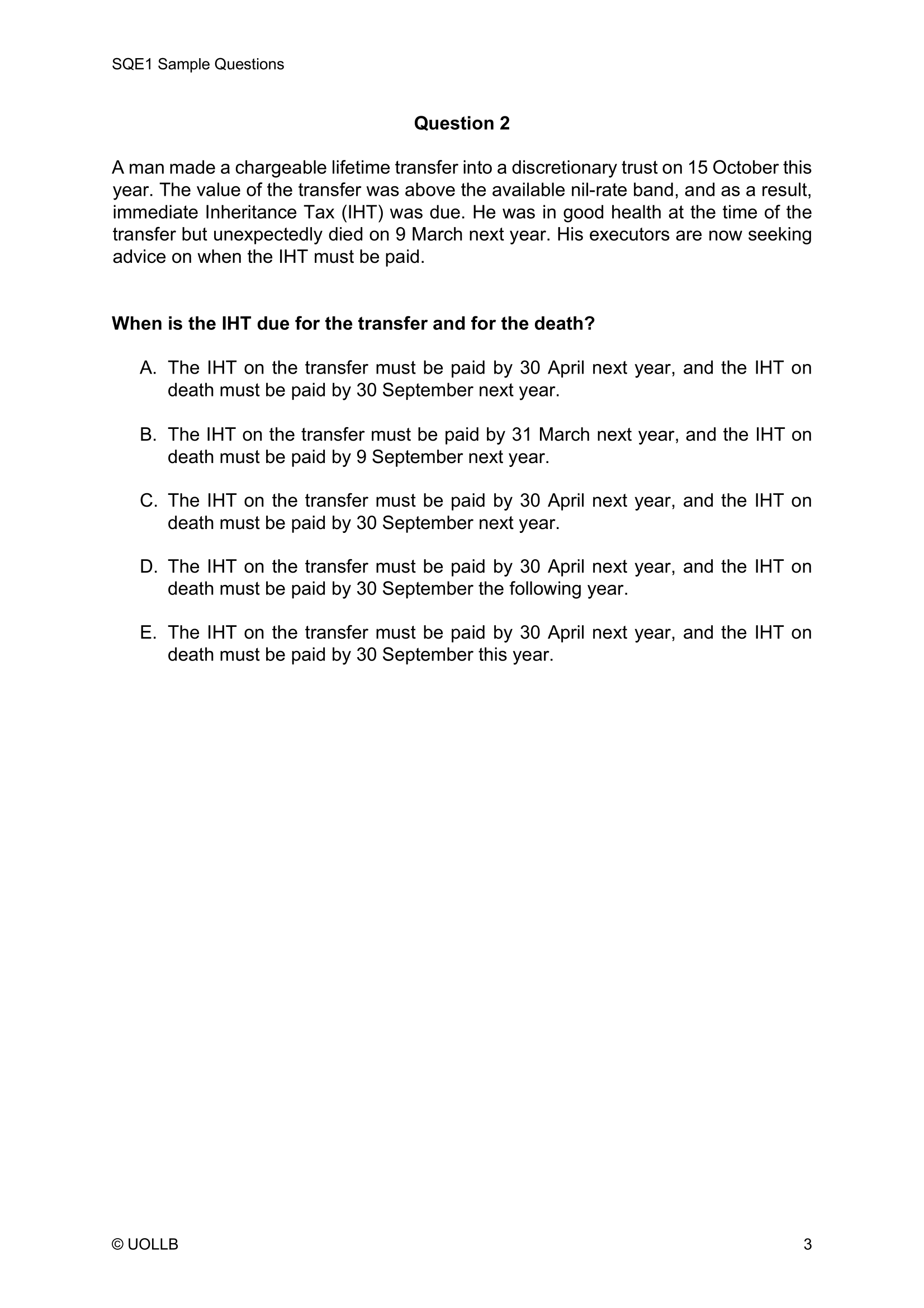 SQE1 Sample Questions