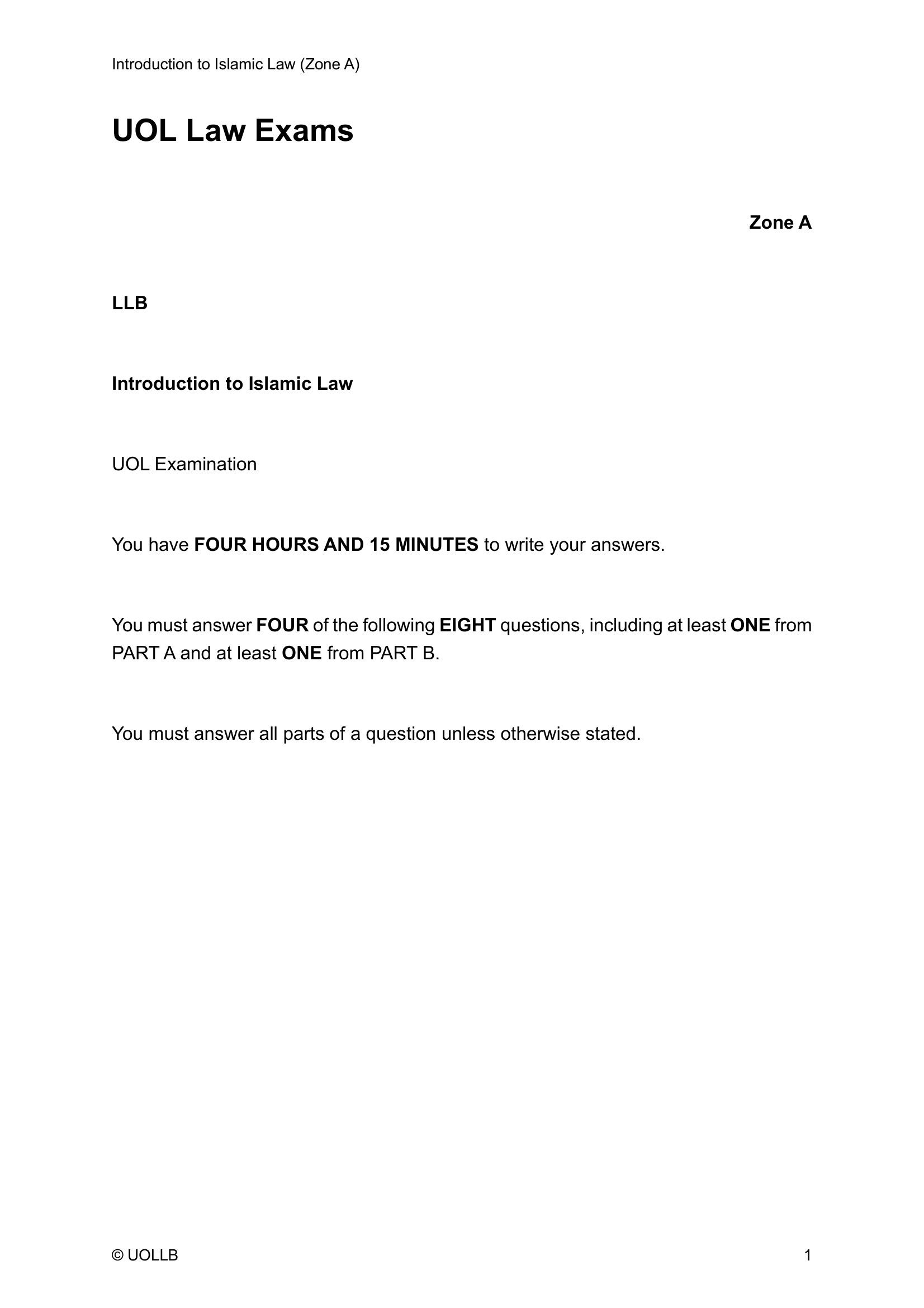 UOL Law Exam Papers