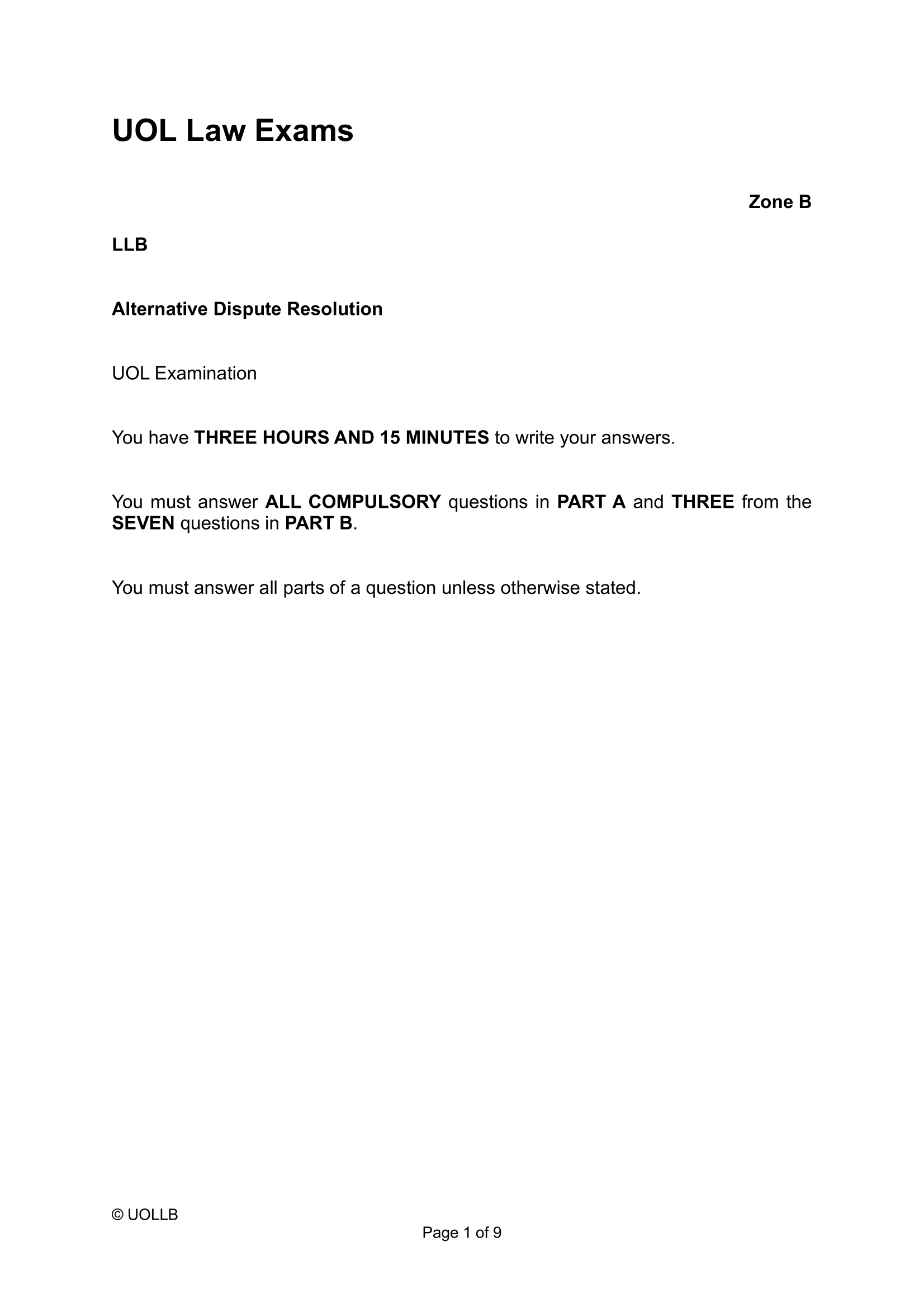 UOL Law Exam Papers