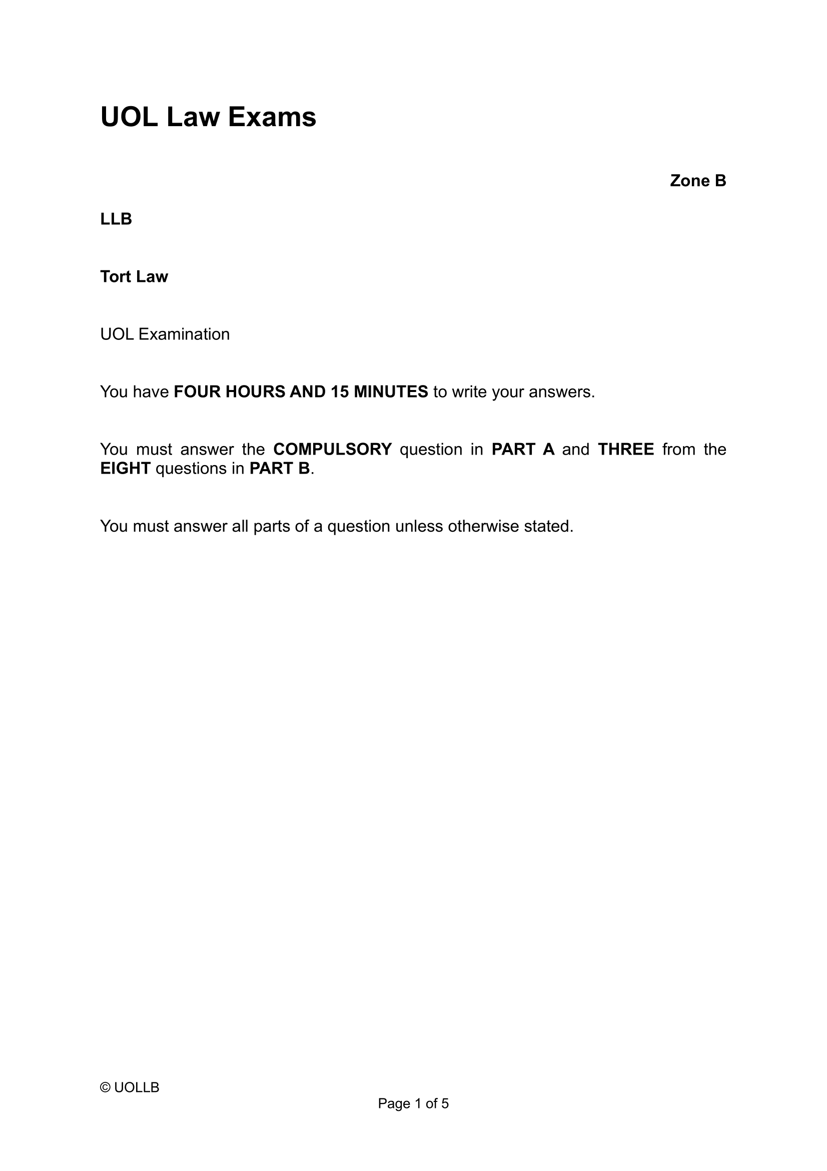UOL Law Exam Papers
